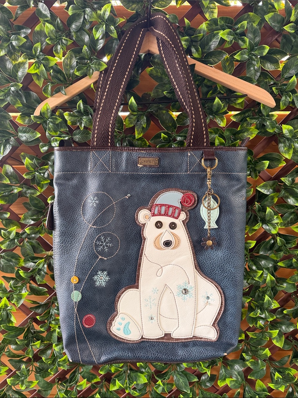 Chala Navy & Cream Polar Bear Appliqué Tote with Charm